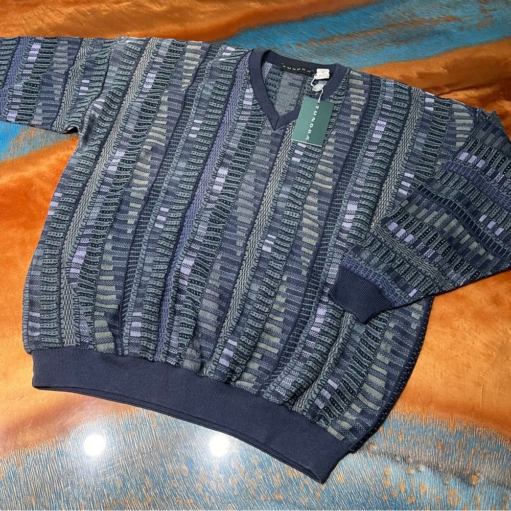 Vintage Tundra Canadian V-Neck knit sweater XL NWOT multicolor gray lavender
